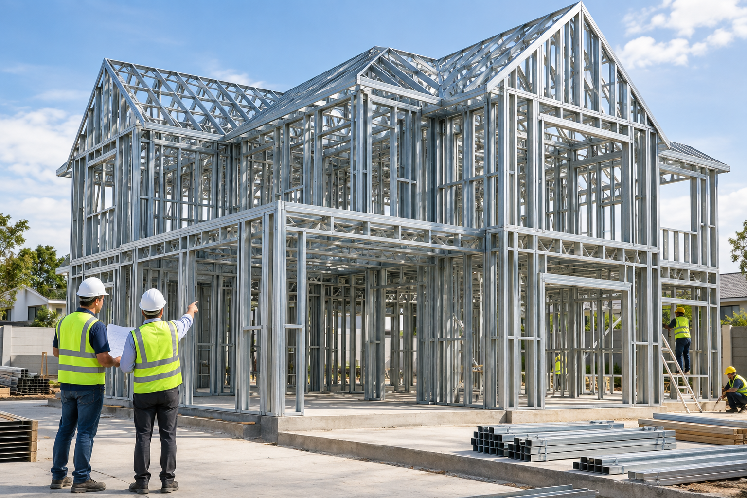 Light steel frame construction structure for a modern building